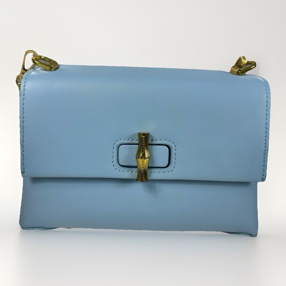 Brandon Blackwood‎ Bowen Cloud Blue Leather Bag With Brass Hardware Purse